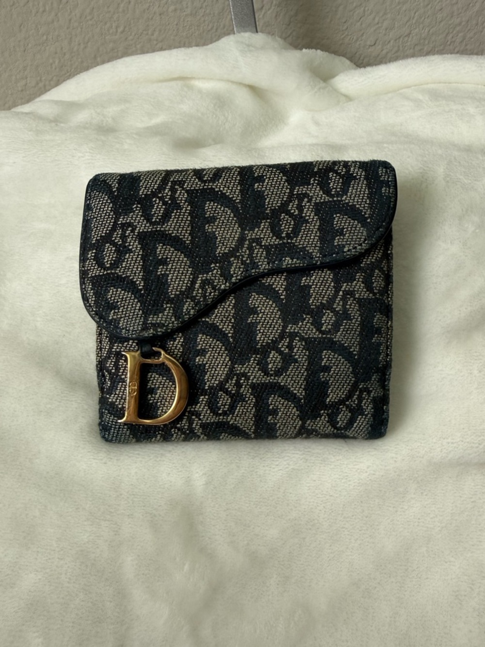 Christian Dior Saddle Wallet | Navy Oblique Canvas | Gold CD Logo | Authentic